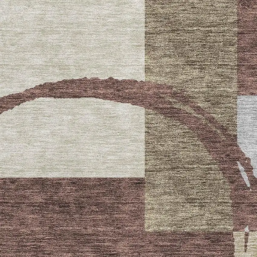 Brown Beige And Ivory Geometric Washable Area Rug With UV Protection Photo 2