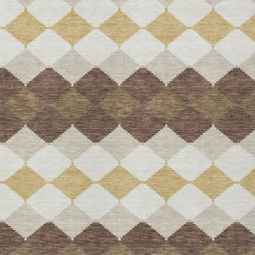 Brown Beige And Ivory Geometric Washable Indoor Outdoor Area Rug Photo 5