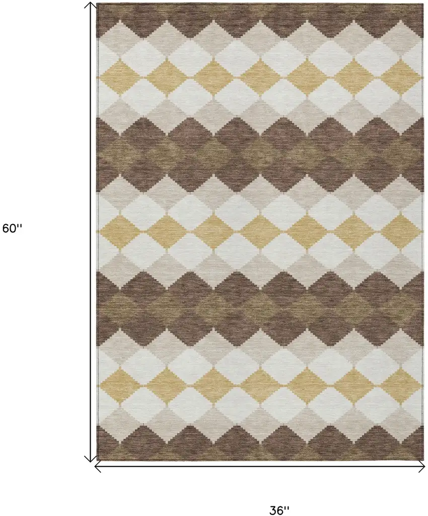 Brown Beige And Ivory Geometric Washable Indoor Outdoor Area Rug Photo 3