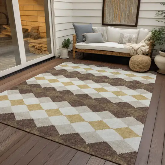 Brown Beige And Ivory Geometric Washable Indoor Outdoor Area Rug Photo 8