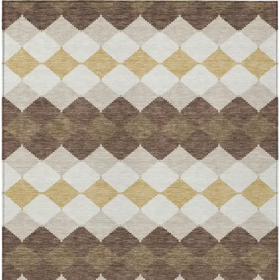 Brown Beige And Ivory Geometric Washable Indoor Outdoor Area Rug Photo 6