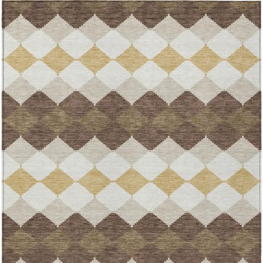 Brown Beige And Ivory Geometric Washable Indoor Outdoor Area Rug Photo 6