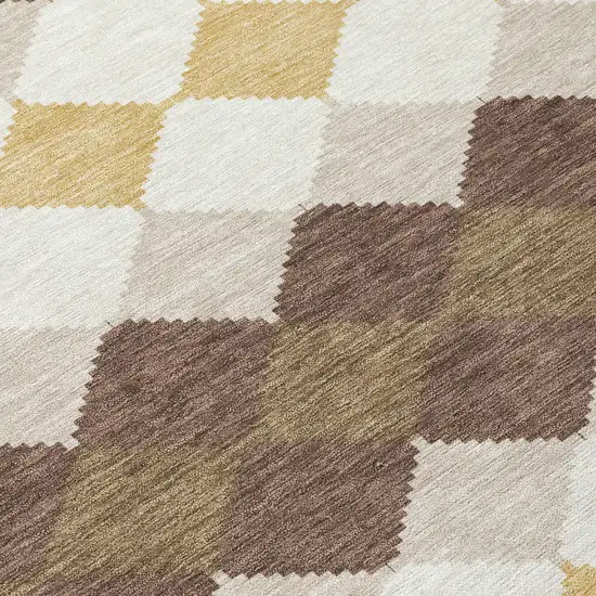 Brown Beige And Ivory Geometric Washable Indoor Outdoor Area Rug Photo 5