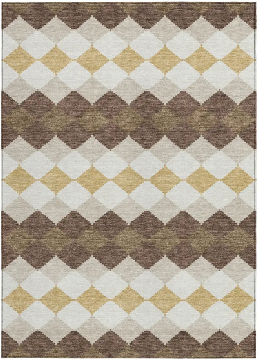 Brown Beige And Ivory Geometric Washable Indoor Outdoor Area Rug Photo 7