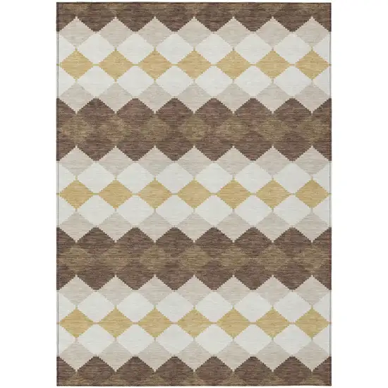 Brown Beige And Ivory Geometric Washable Indoor Outdoor Area Rug Photo 2