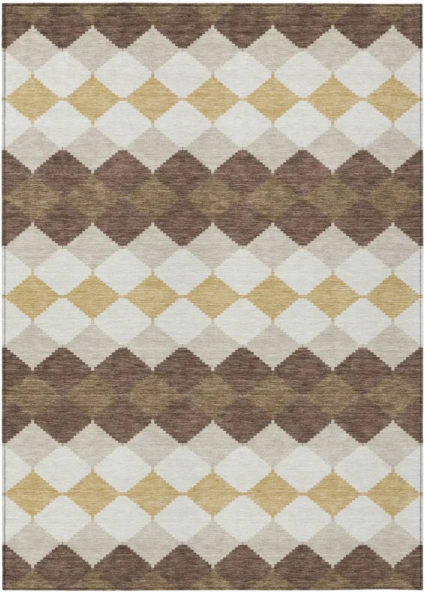Brown Beige And Ivory Geometric Washable Indoor Outdoor Area Rug Photo 2