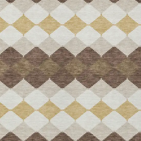 Brown Beige And Ivory Geometric Washable Indoor Outdoor Area Rug Photo 5