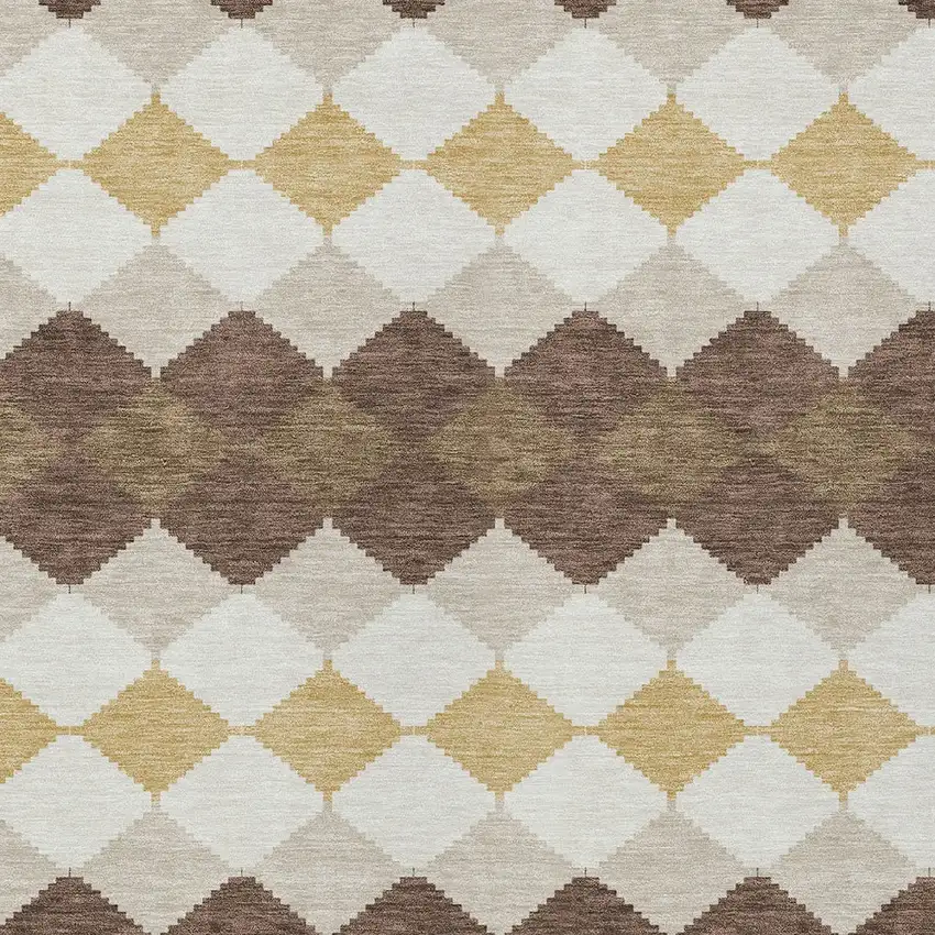 Brown Beige And Ivory Geometric Washable Indoor Outdoor Area Rug Photo 5