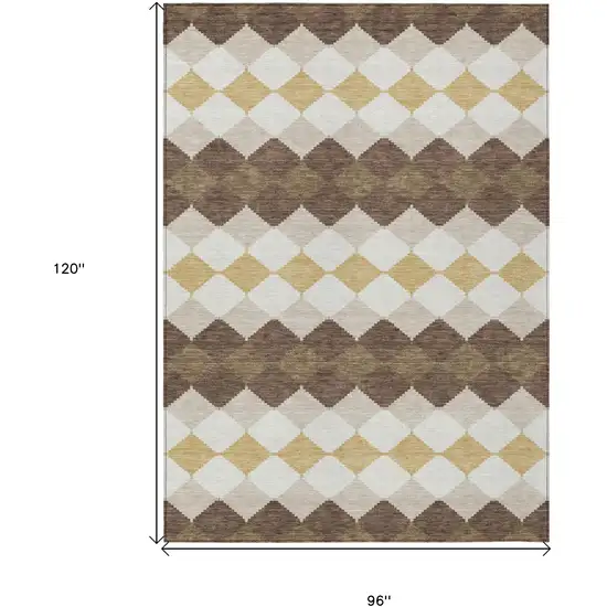 Brown Beige And Ivory Geometric Washable Indoor Outdoor Area Rug Photo 3