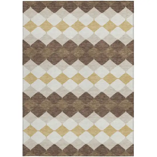 Brown Beige And Ivory Geometric Washable Indoor Outdoor Area Rug Photo 7