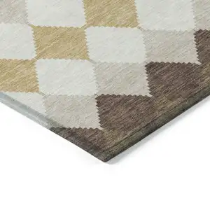Photo of Brown Beige And Ivory Geometric Washable Indoor Outdoor Area Rug