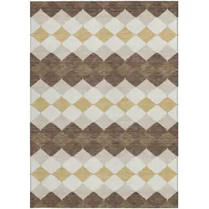 Photo of Brown Beige And Ivory Geometric Washable Indoor Outdoor Area Rug