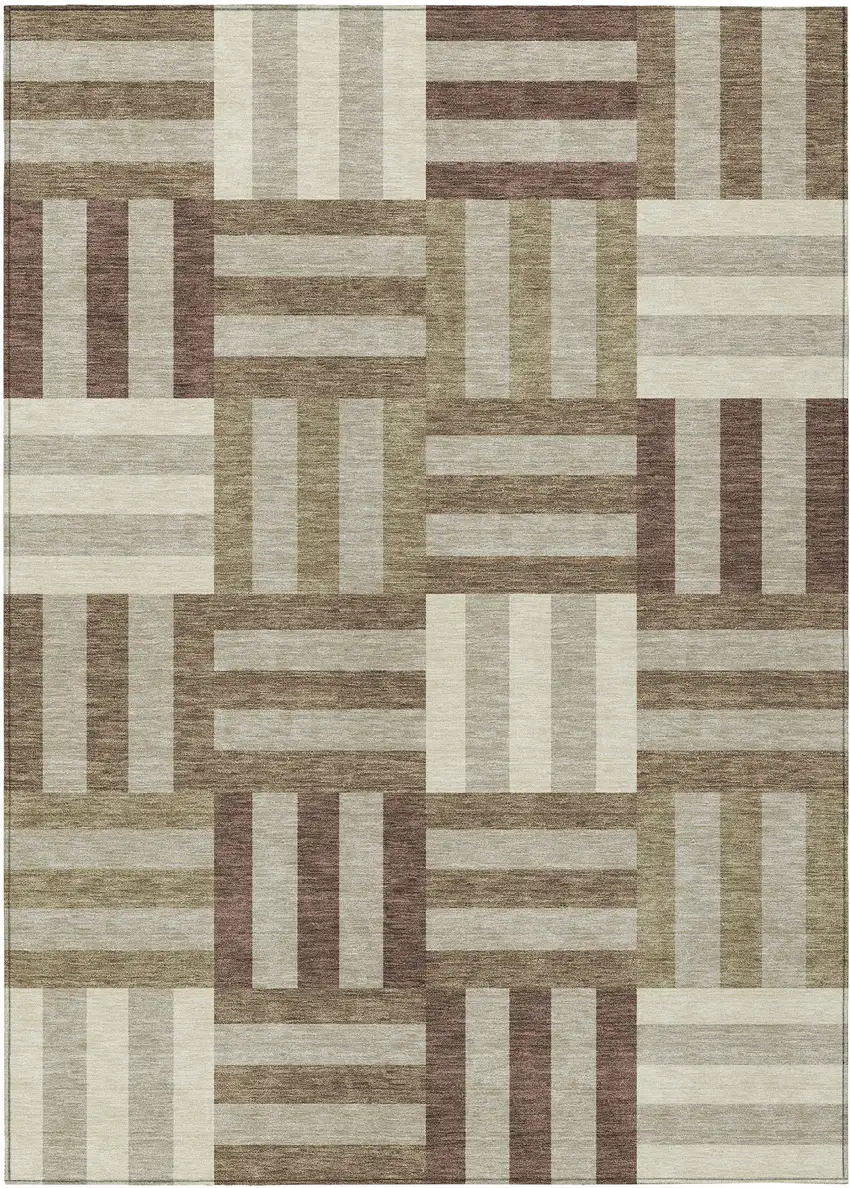 Brown Beige And Ivory Geometric Washable Indoor Outdoor Area Rug Photo 2