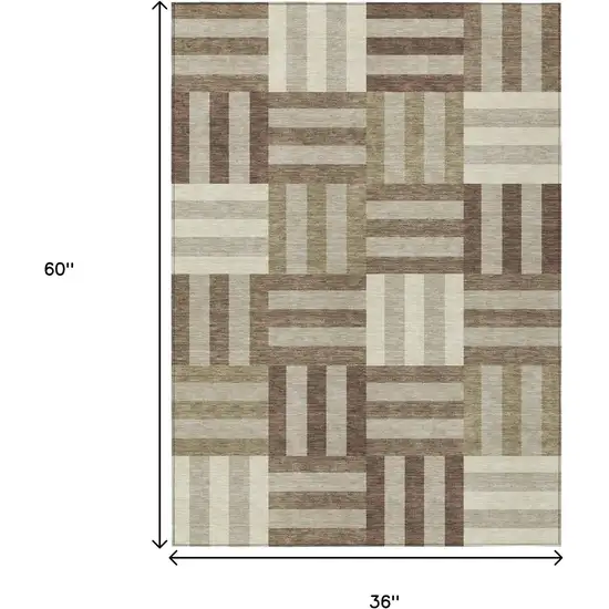 Brown Beige And Ivory Geometric Washable Indoor Outdoor Area Rug Photo 3