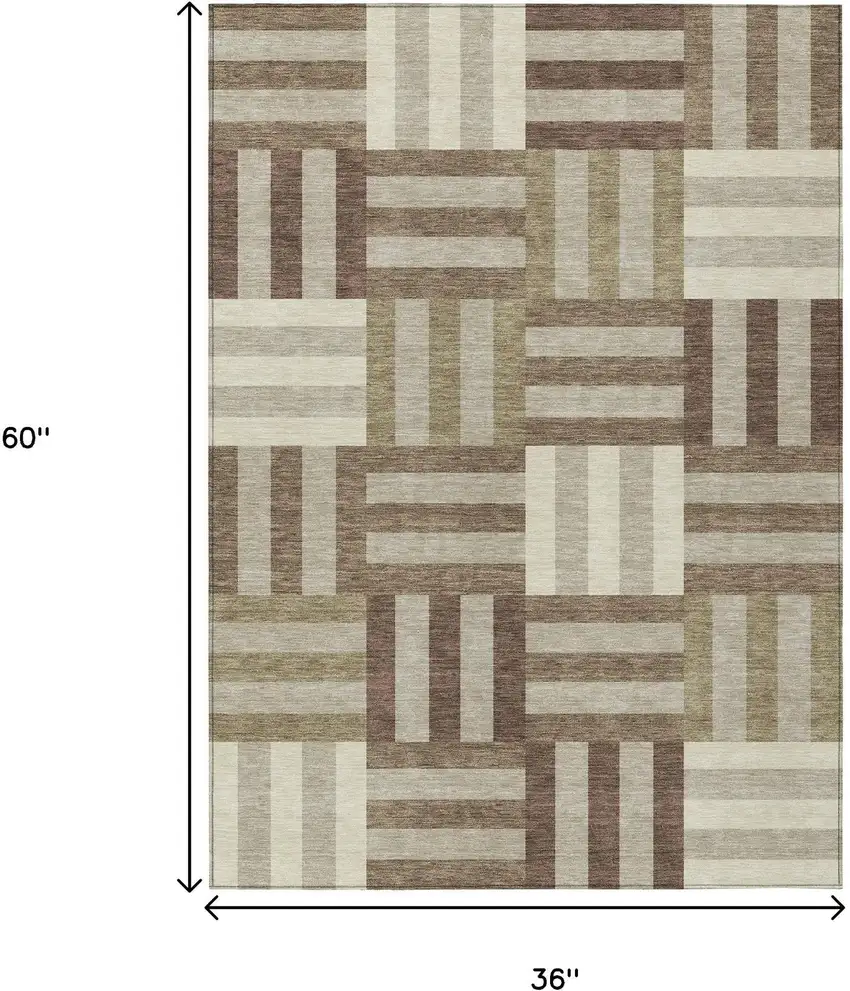 Brown Beige And Ivory Geometric Washable Indoor Outdoor Area Rug Photo 3
