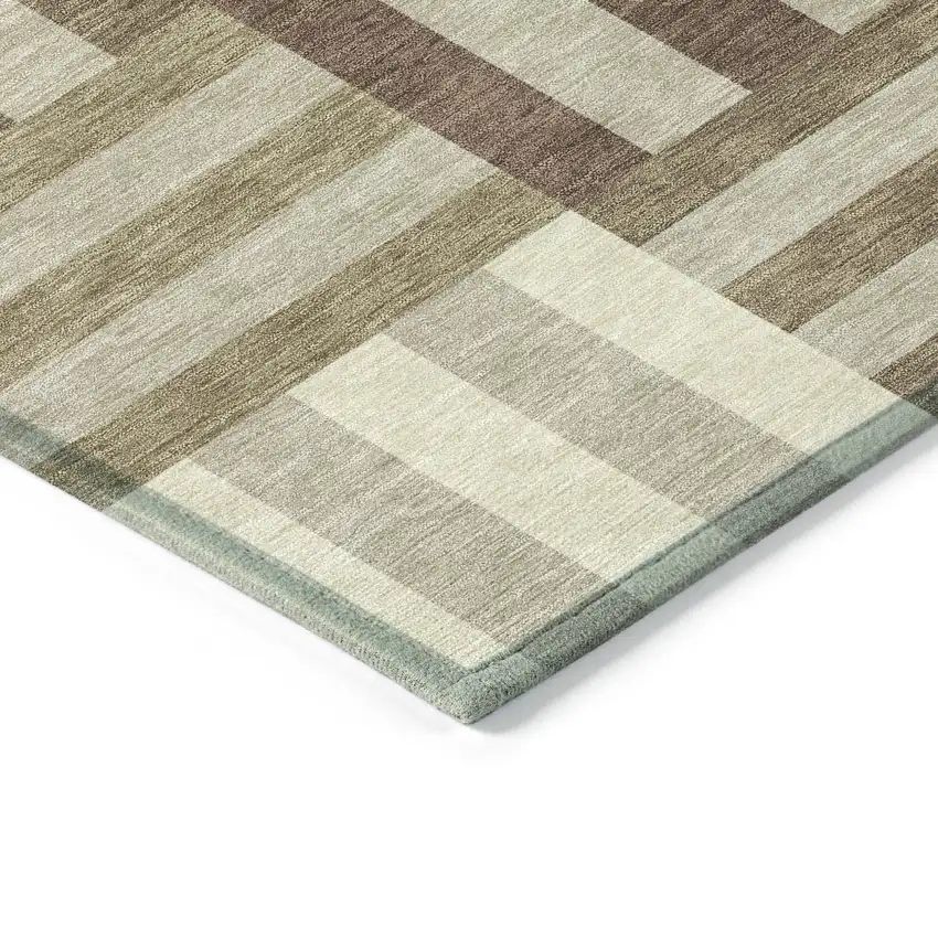 Brown Beige And Ivory Geometric Washable Indoor Outdoor Area Rug Photo 4