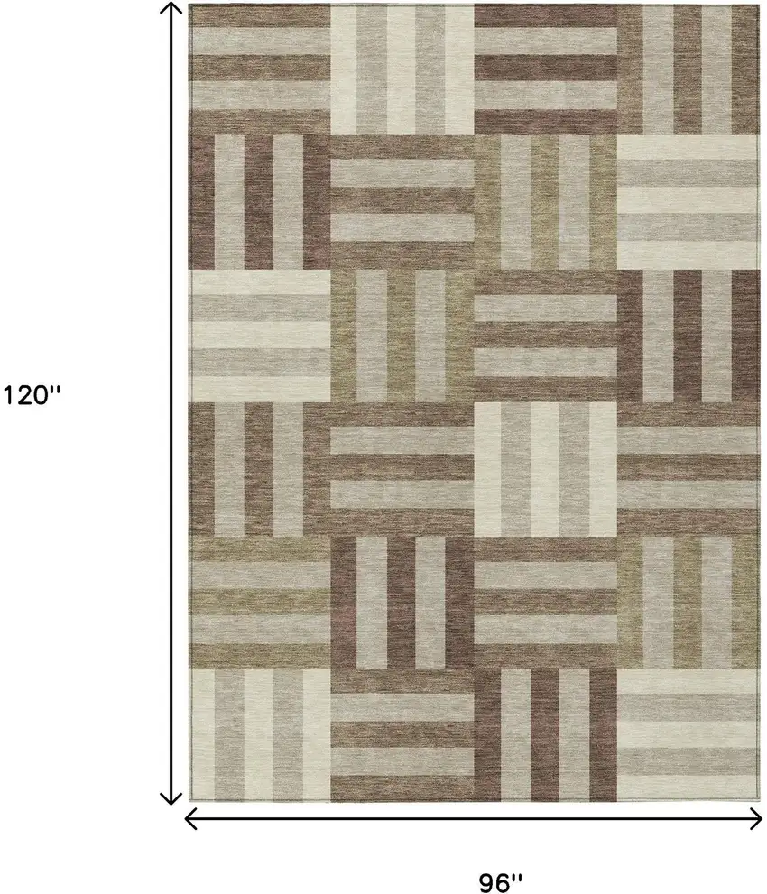 Brown Beige And Ivory Geometric Washable Indoor Outdoor Area Rug Photo 3