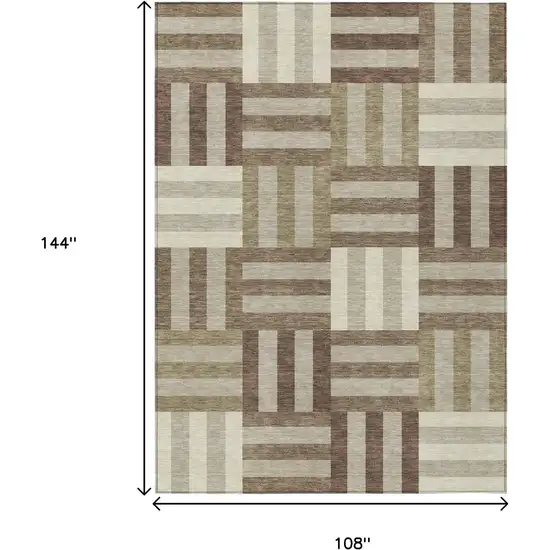 Brown Beige And Ivory Geometric Washable Indoor Outdoor Area Rug Photo 3
