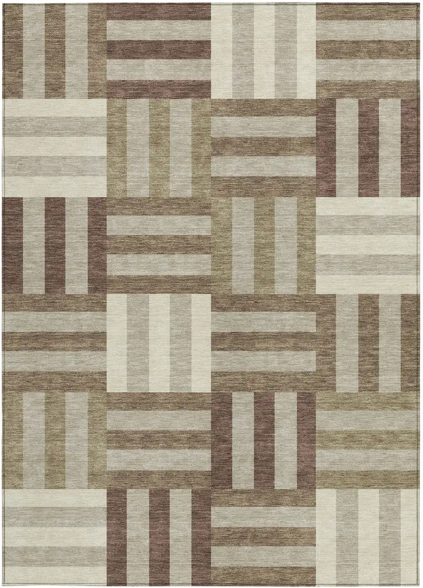 Brown Beige And Ivory Geometric Washable Indoor Outdoor Area Rug Photo 4