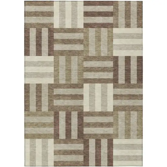 Brown Beige And Ivory Geometric Washable Indoor Outdoor Area Rug Photo 2