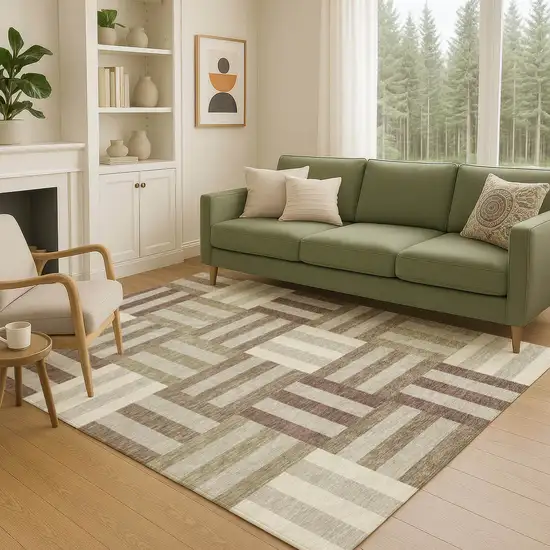 Brown Beige And Ivory Geometric Washable Indoor Outdoor Area Rug Photo 8