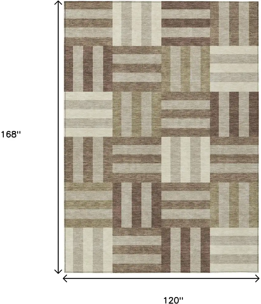 Brown Beige And Ivory Geometric Washable Indoor Outdoor Area Rug Photo 3