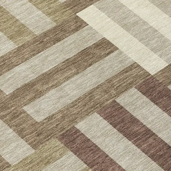Brown Beige And Ivory Geometric Washable Indoor Outdoor Area Rug Photo 7
