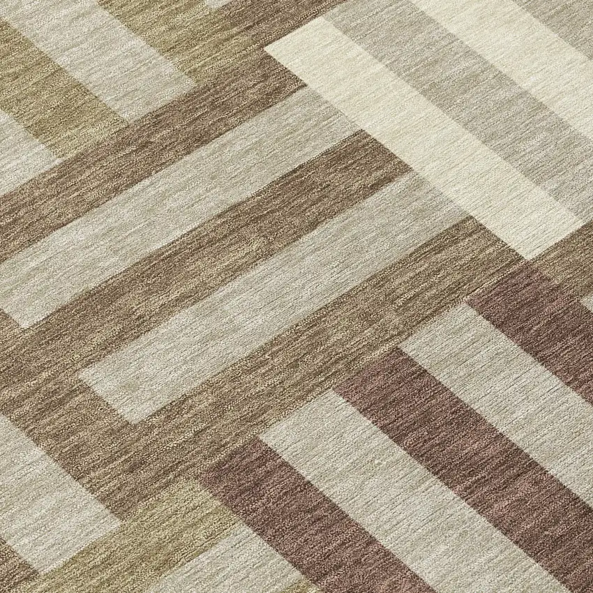 Brown Beige And Ivory Geometric Washable Indoor Outdoor Area Rug Photo 7