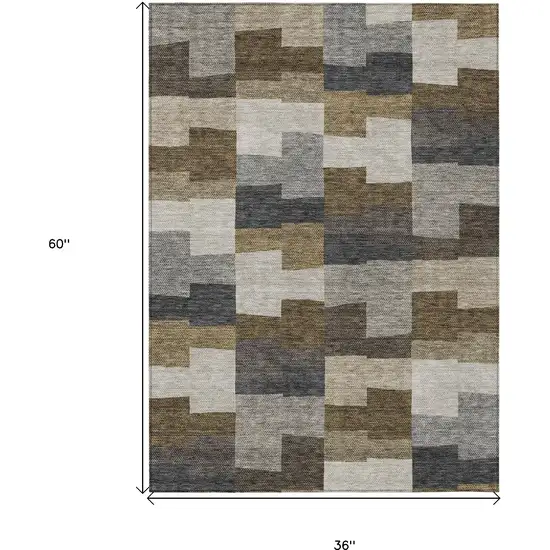 Brown Beige And Ivory Geometric Washable Indoor Outdoor Area Rug Photo 3