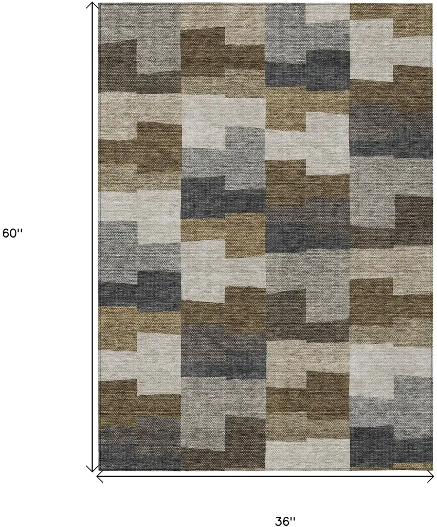 Brown Beige And Ivory Geometric Washable Indoor Outdoor Area Rug Photo 3