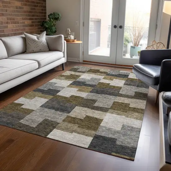 Brown Beige And Ivory Geometric Washable Indoor Outdoor Area Rug Photo 7