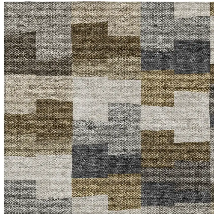 Brown Beige And Ivory Geometric Washable Indoor Outdoor Area Rug Photo 4