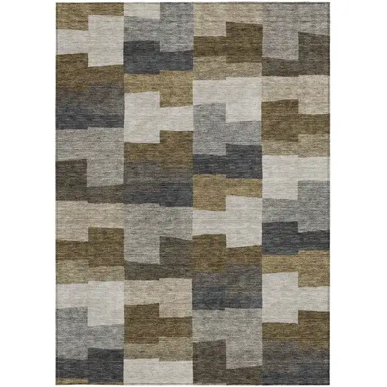 Brown Beige And Ivory Geometric Washable Indoor Outdoor Area Rug Photo 5