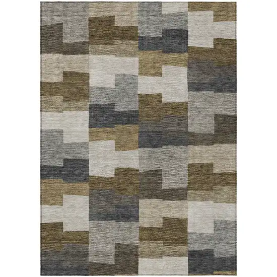 Brown Beige And Ivory Geometric Washable Indoor Outdoor Area Rug Photo 2