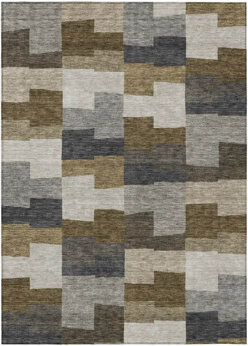 Brown Beige And Ivory Geometric Washable Indoor Outdoor Area Rug Photo 2