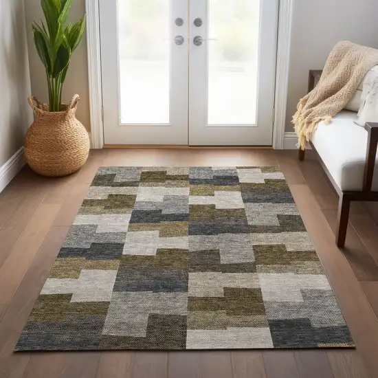 Brown Beige And Ivory Geometric Washable Indoor Outdoor Area Rug Photo 7