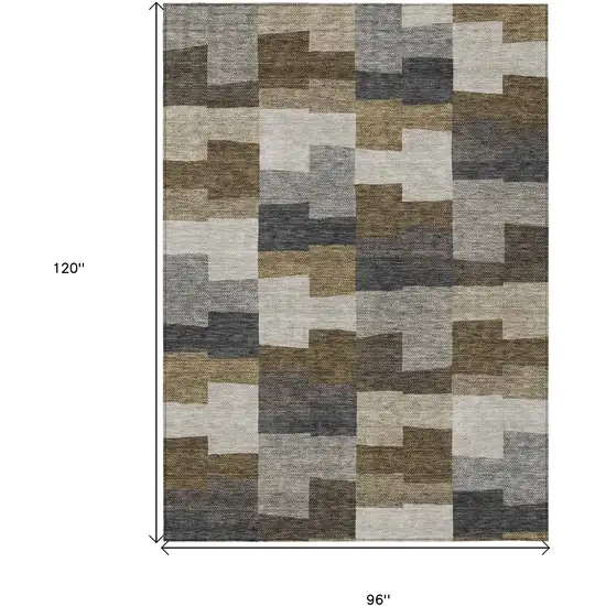 Brown Beige And Ivory Geometric Washable Indoor Outdoor Area Rug Photo 9