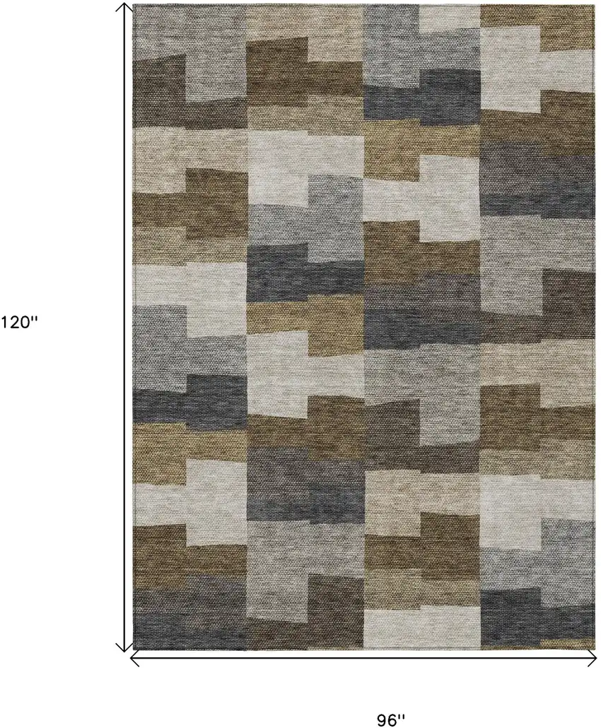 Brown Beige And Ivory Geometric Washable Indoor Outdoor Area Rug Photo 9