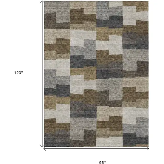 Brown Beige And Ivory Geometric Washable Indoor Outdoor Area Rug Photo 9