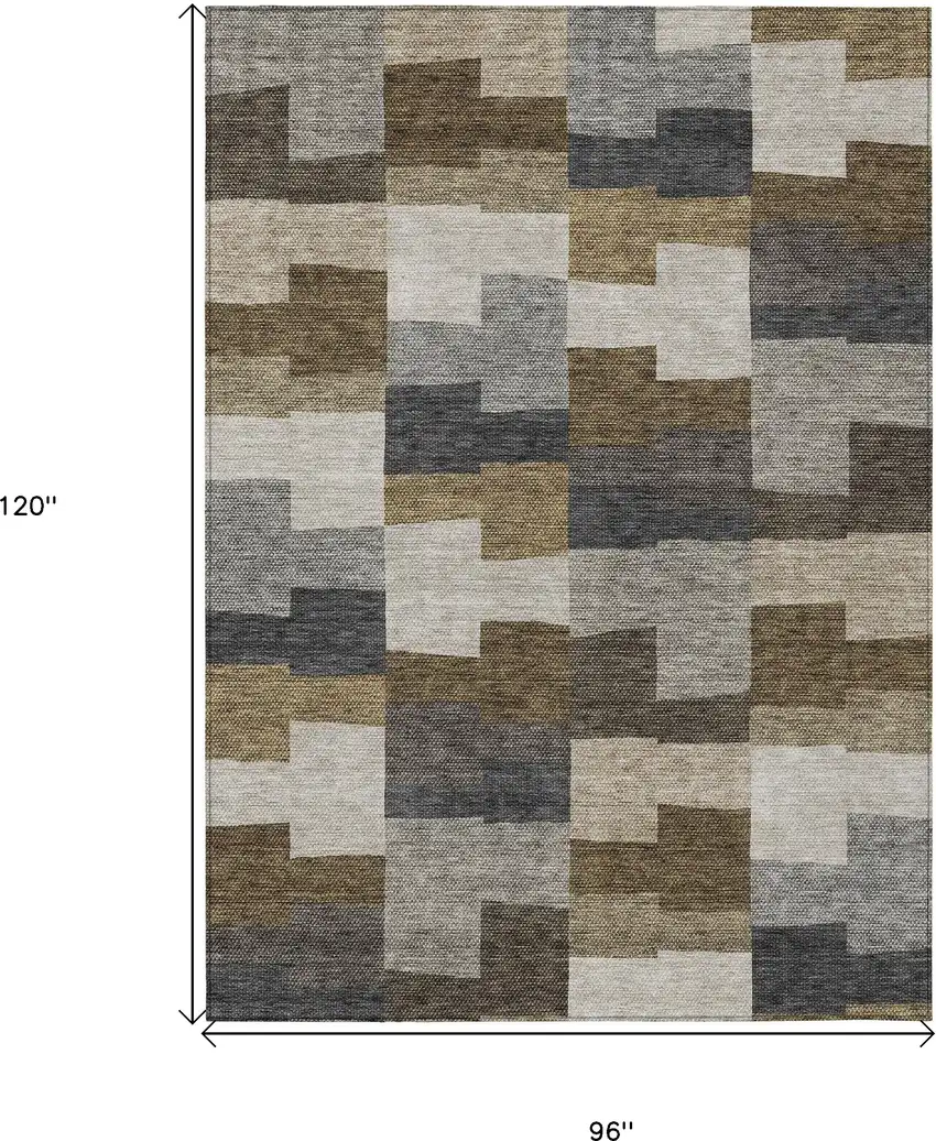 Brown Beige And Ivory Geometric Washable Indoor Outdoor Area Rug Photo 9