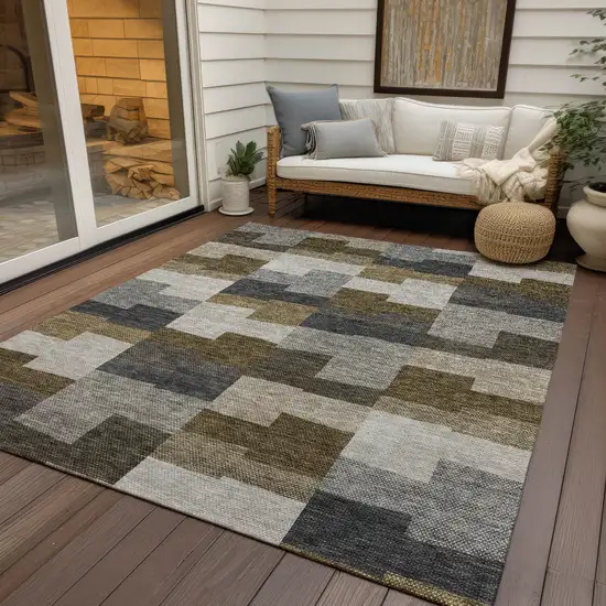 Brown Beige And Ivory Geometric Washable Indoor Outdoor Area Rug Photo 8