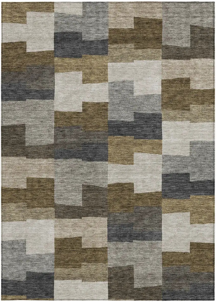 Brown Beige And Ivory Geometric Washable Indoor Outdoor Area Rug Photo 4