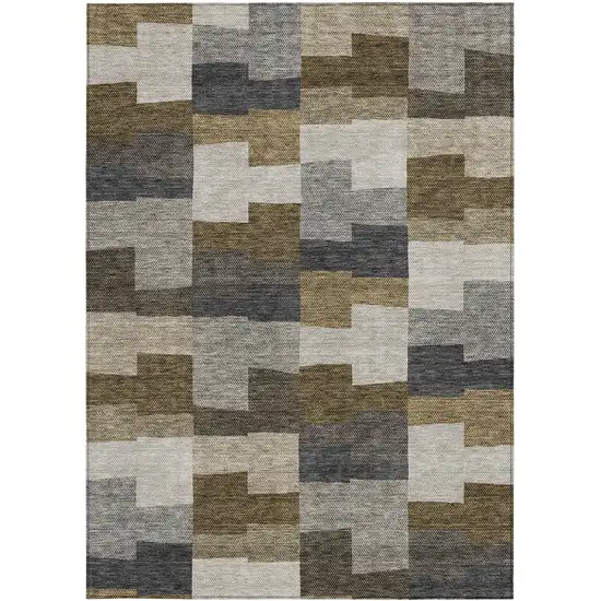 Brown Beige And Ivory Geometric Washable Indoor Outdoor Area Rug Photo 4