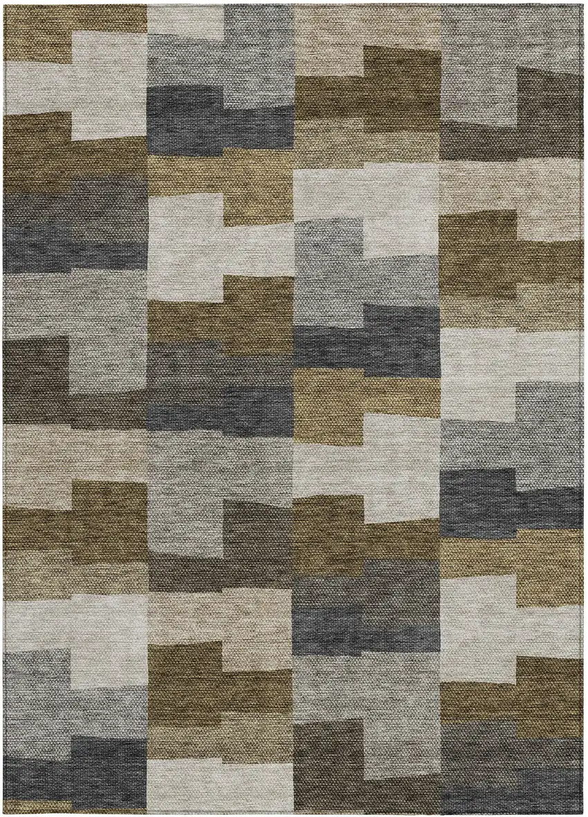 Brown Beige And Ivory Geometric Washable Indoor Outdoor Area Rug Photo 4