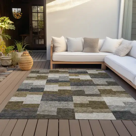 Brown Beige And Ivory Geometric Washable Indoor Outdoor Area Rug Photo 5