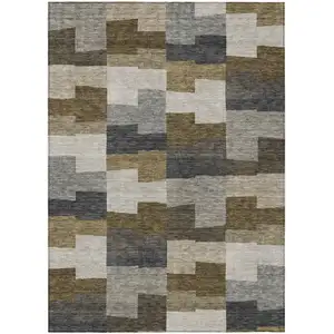Photo of Brown Beige And Ivory Geometric Washable Indoor Outdoor Area Rug