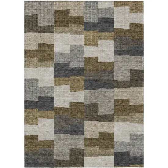 Brown Beige And Ivory Geometric Washable Indoor Outdoor Area Rug Photo 1