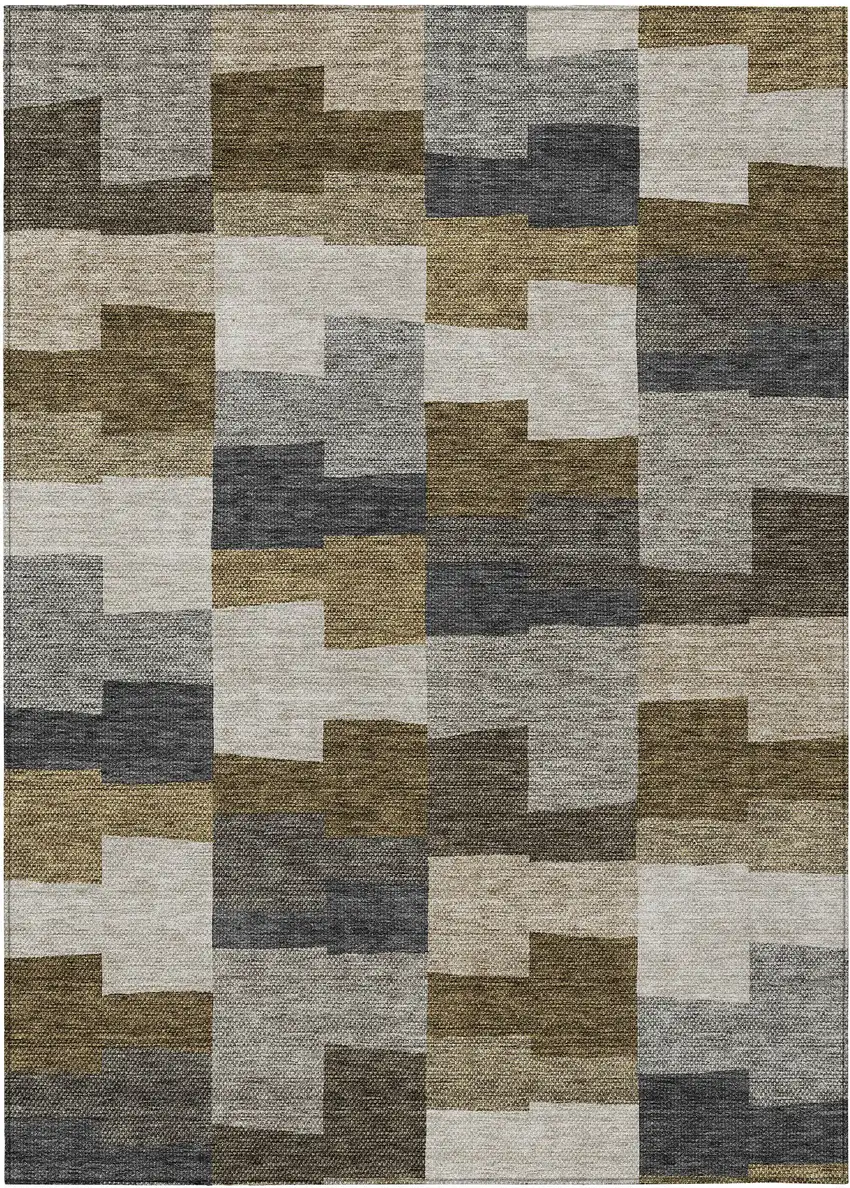 Brown Beige And Ivory Geometric Washable Indoor Outdoor Area Rug Photo 1