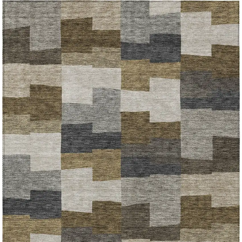 Brown Beige And Ivory Geometric Washable Indoor Outdoor Area Rug Photo 6