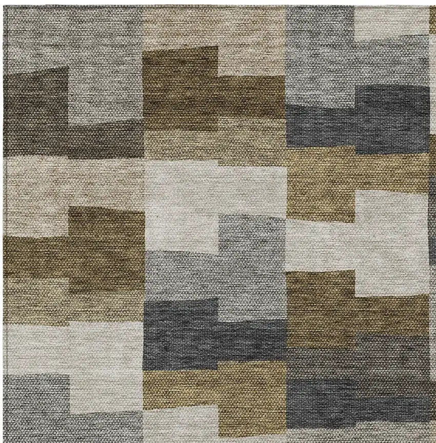 Brown Beige And Ivory Geometric Washable Indoor Outdoor Area Rug Photo 5